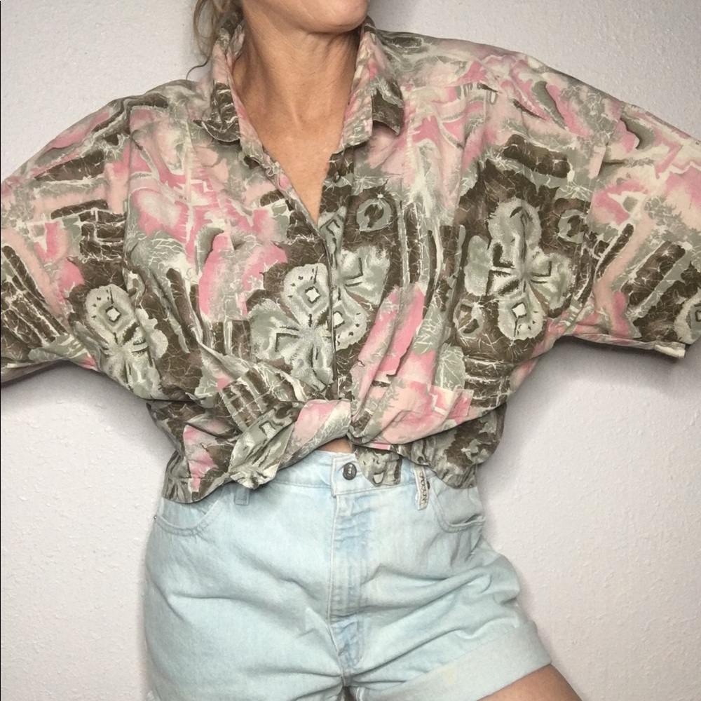 💐VTG 80s batik cotton oversized  box cut shirt